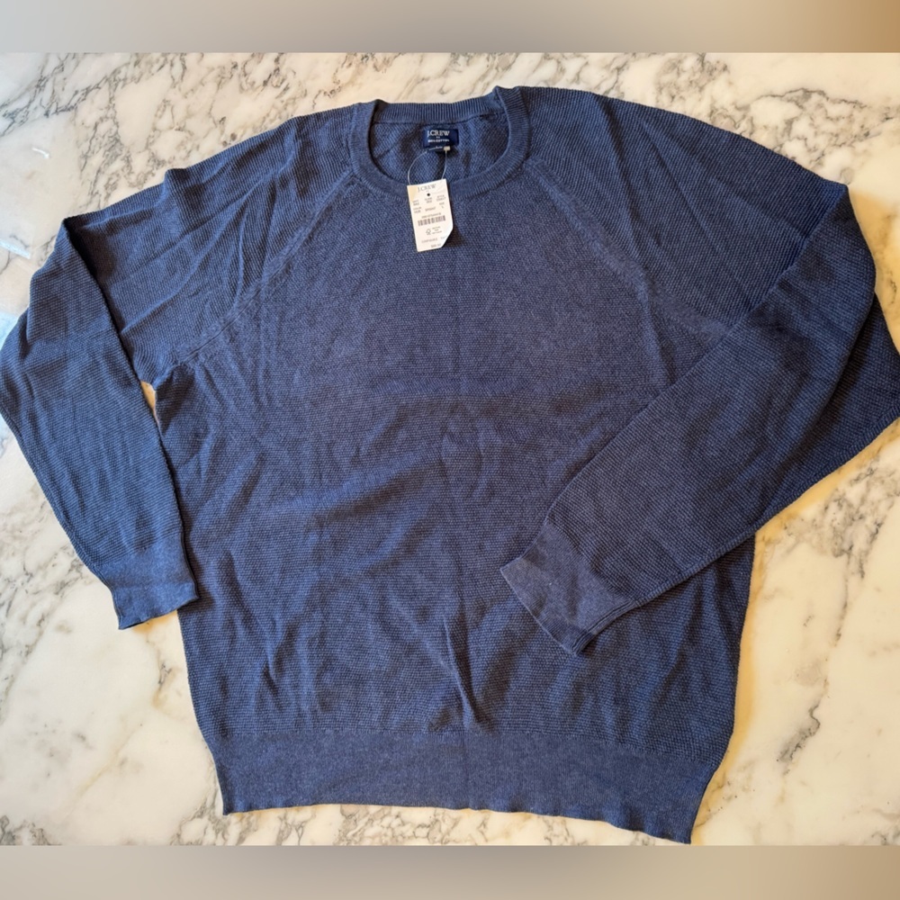 J Crew Navy Blue Cotton Seed Stitch Crewneck Sweater - Picture 3 of 8